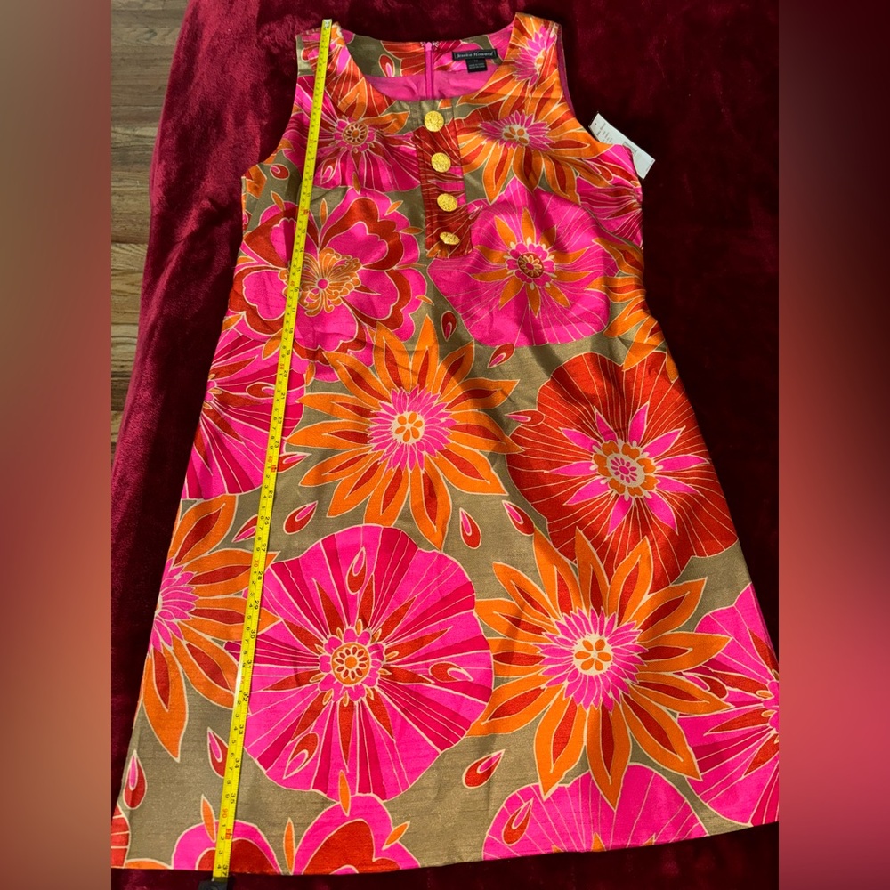 Jessica Howard Fuchsia and Tangerine Floral Dress Round Neck Sleeveless - Picture 6 of 10